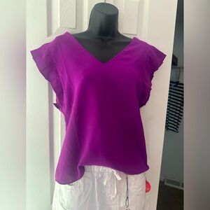 Milk & honey size, small purple top with ruffle sleeve and open back detail